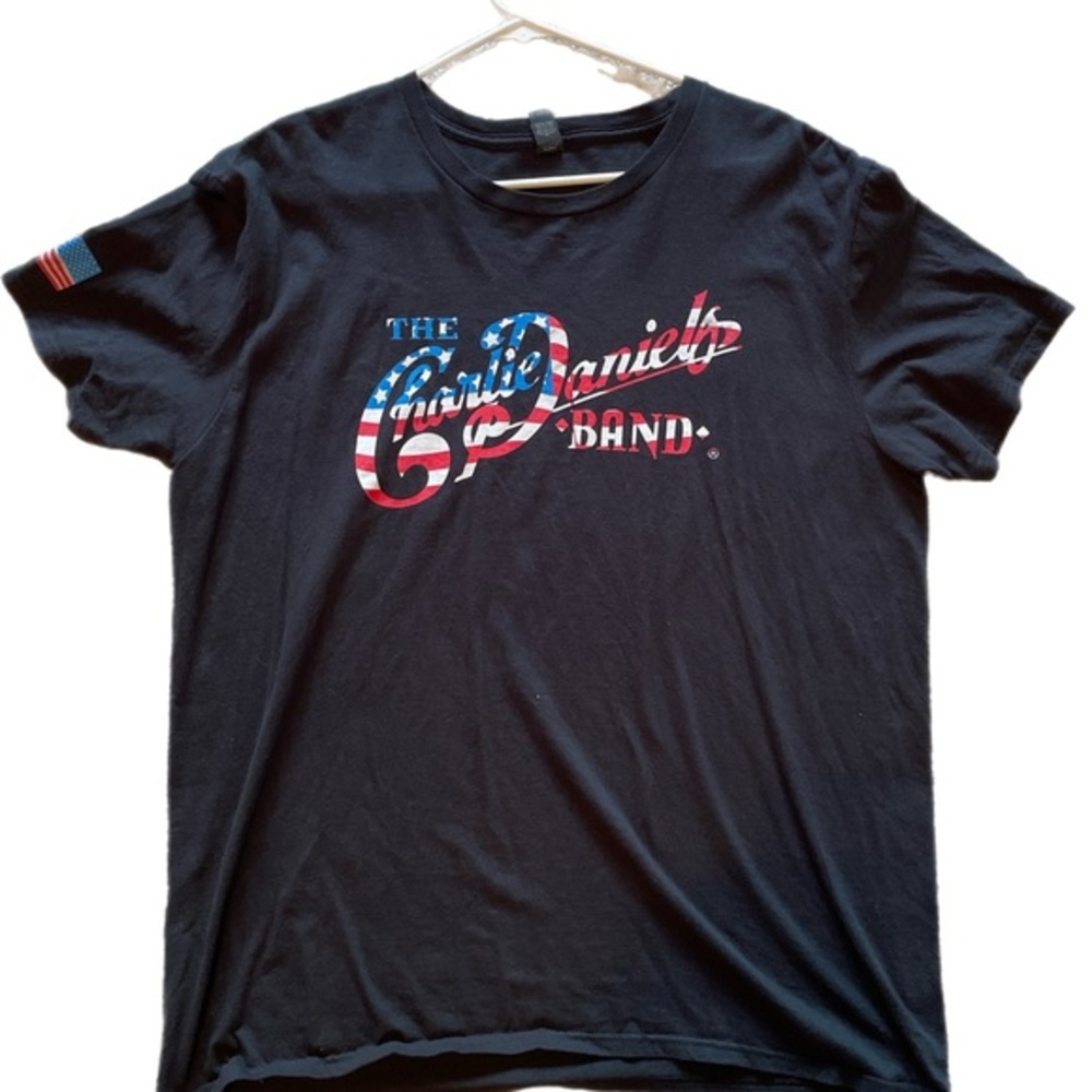 EUC Charlie Daniels Band Red White & Blue Stars Black T-Shirt Men XL Authentic